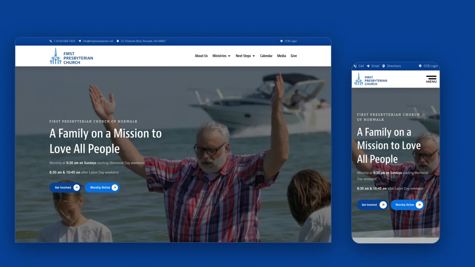 First Presbyterian Church website shown on desktop and mobile