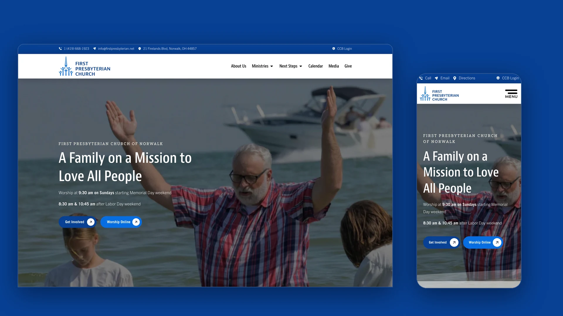 First Presbyterian Church website shown on desktop and mobile